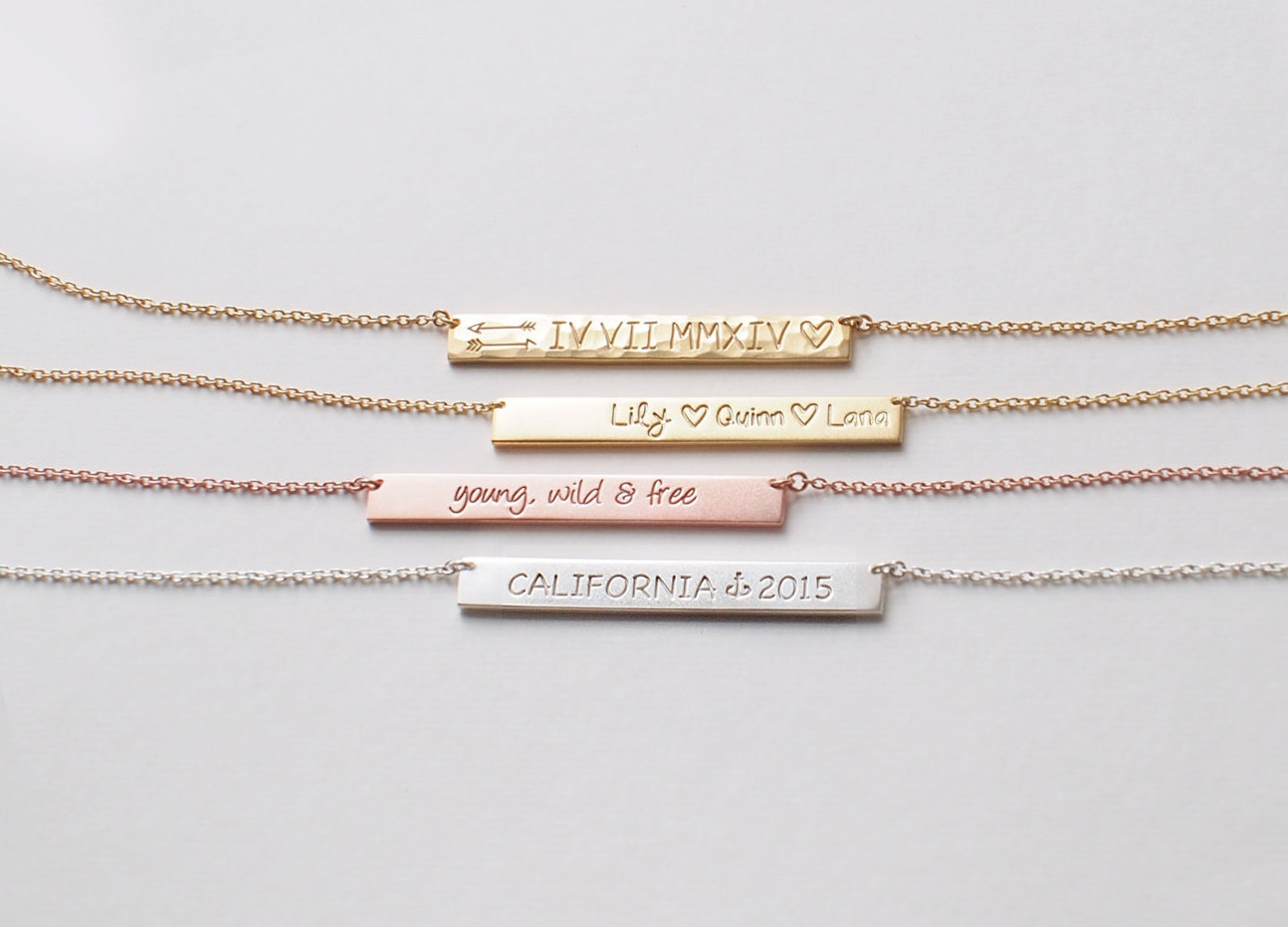 Name Plate Necklace, Personalized Engraved Name Bar Necklace, Custom Name, Friendship Necklace - Large Modern Bar Necklace #D5.40