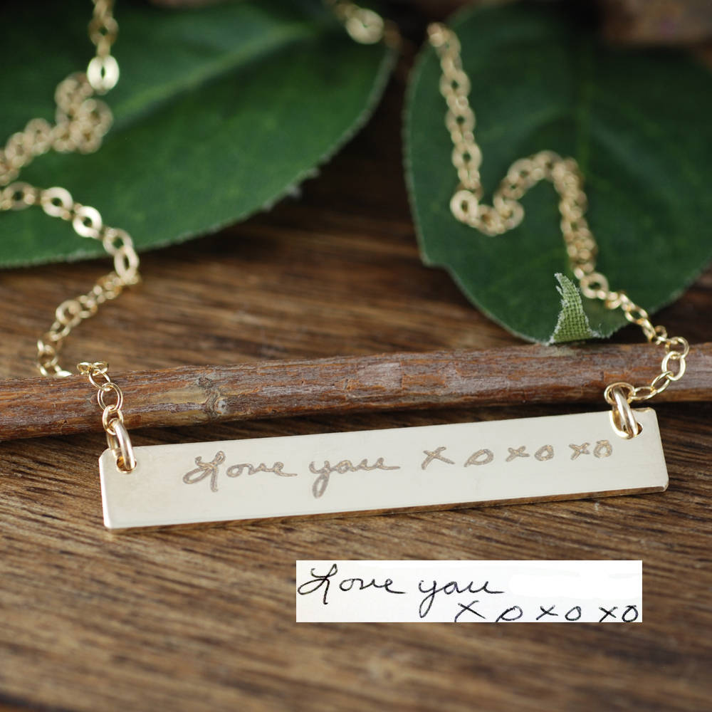 Actual Handwriting Bar Necklace, Loved Ones Handwriting, Monogrammed Necklace, Love you to the Moon Necklace, Meaningful Gifts