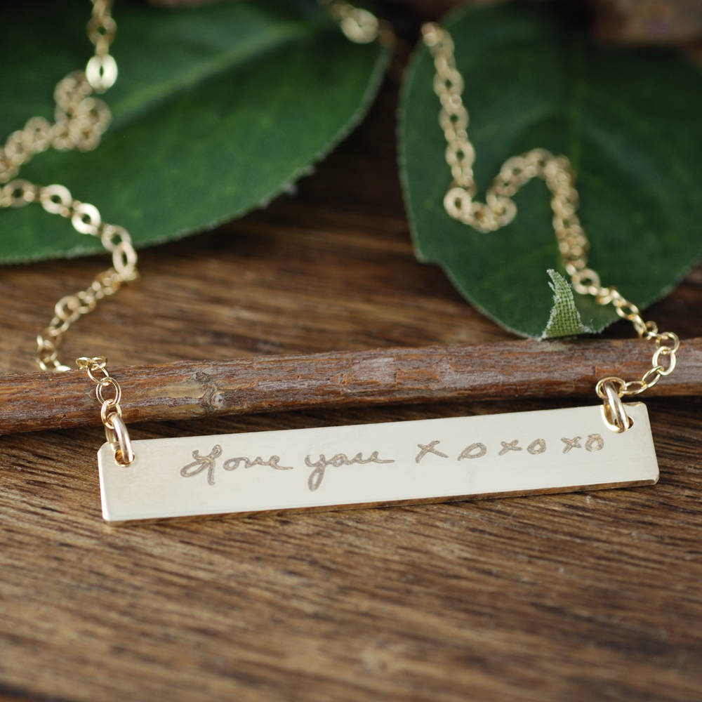 Actual Handwriting Bar Necklace, Loved Ones Handwriting, Monogrammed Necklace, Love you to the Moon Necklace, Meaningful Gifts