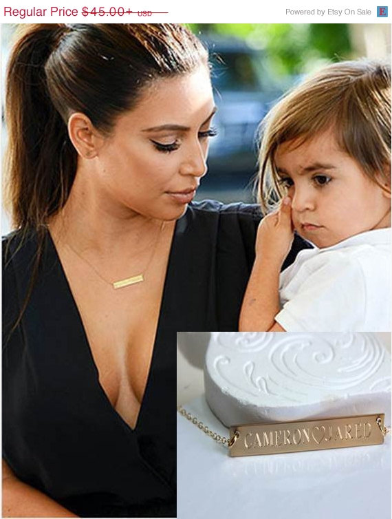 Custom  Nameplate Gold Bar Necklace, Name plate necklace,Gold Bar necklace with CZ, Engraved Children's Name, Personalized horizontal bar