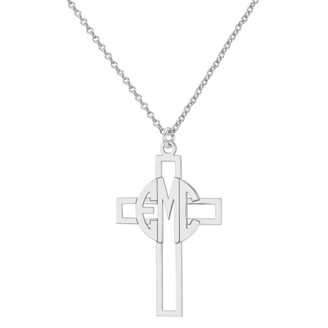 Custom Made 3 Initials Circle Monogram Cross Pendant Necklace in 925 Sterling Silver - Monogram Necklace - Nameplate Necklace