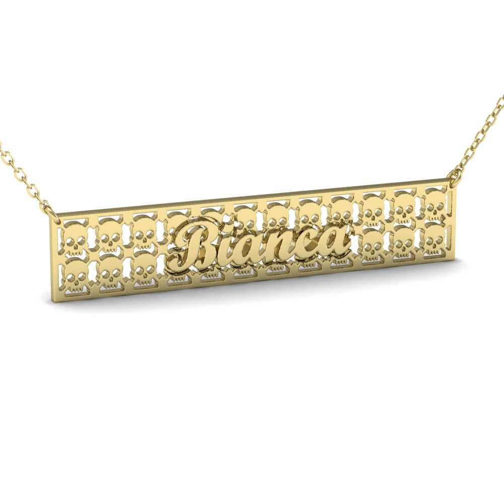Custom Skull Fussion Bar Name Necklace in Sterling Silver Metal, Bar Name Necklace, Skull Necklace, Custom Bar Name Necklace, Skull Necklace
