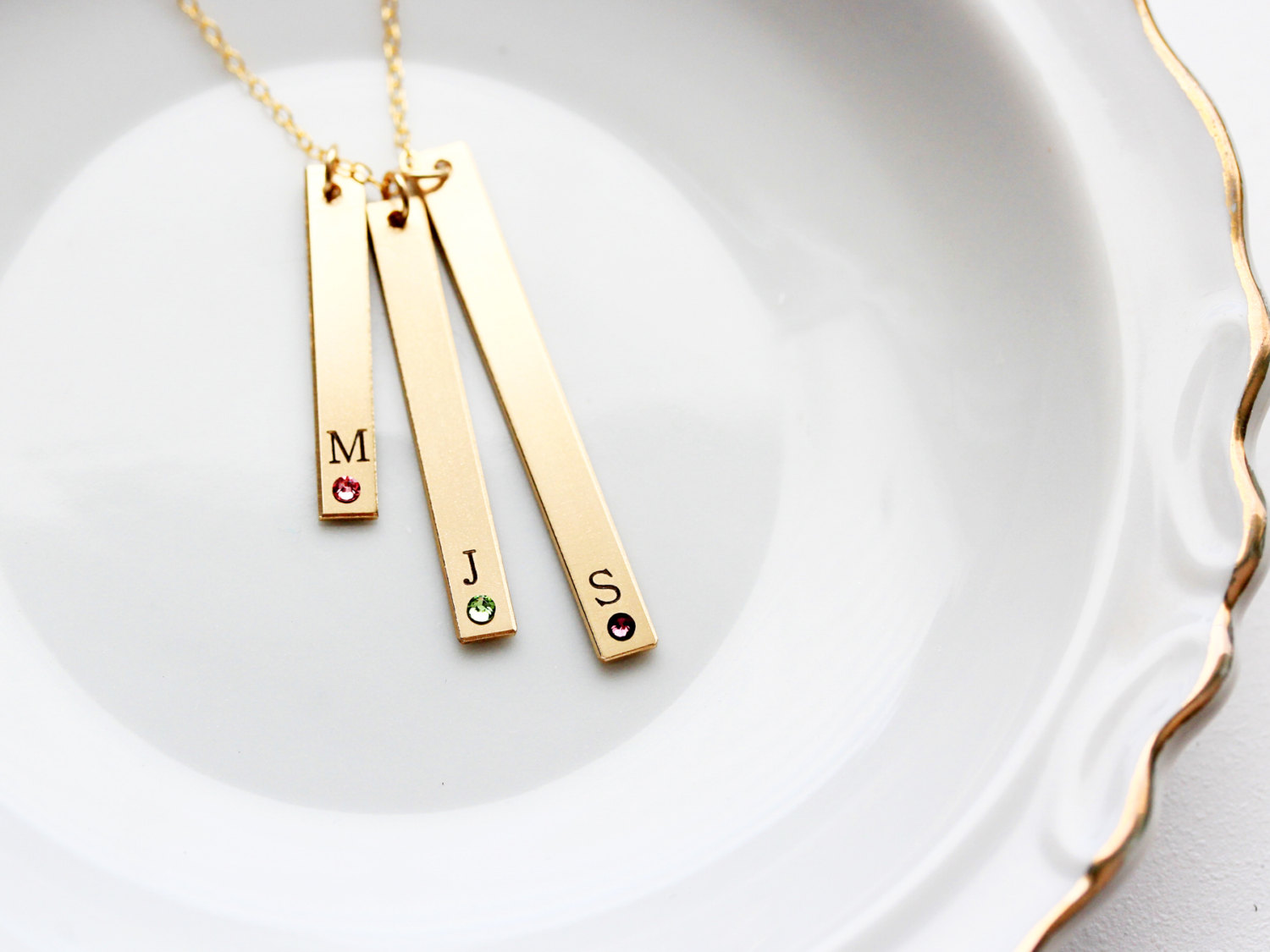 Engraved Birthstone Necklace - Bar Necklace Tag Necklace Mother Necklace Engraved Custom Personalized Gift Child Names Bar Necklace