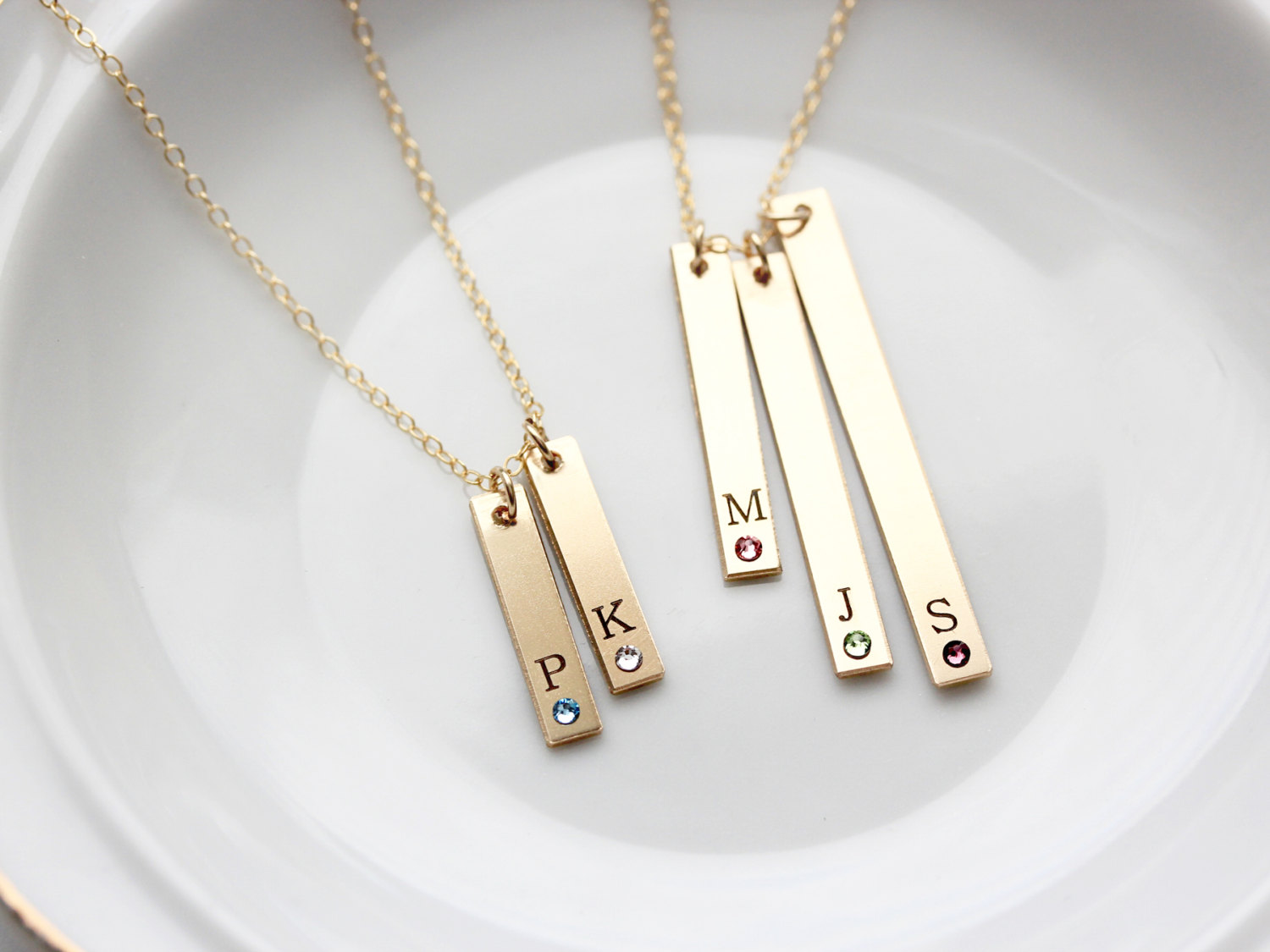 Engraved Birthstone Necklace - Bar Necklace Tag Necklace Mother Necklace Engraved Custom Personalized Gift Child Names Bar Necklace