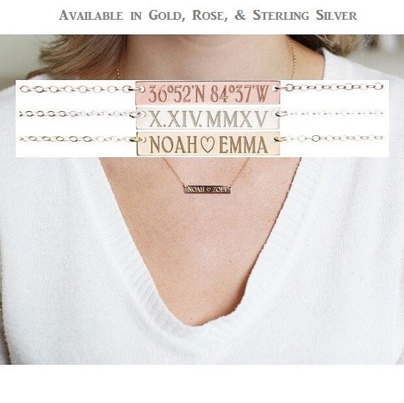 Engraved Silver Bar Necklace | personalized Bar Necklace | Silver bar Necklace initials | Personalized Silver Bar | engraved bar