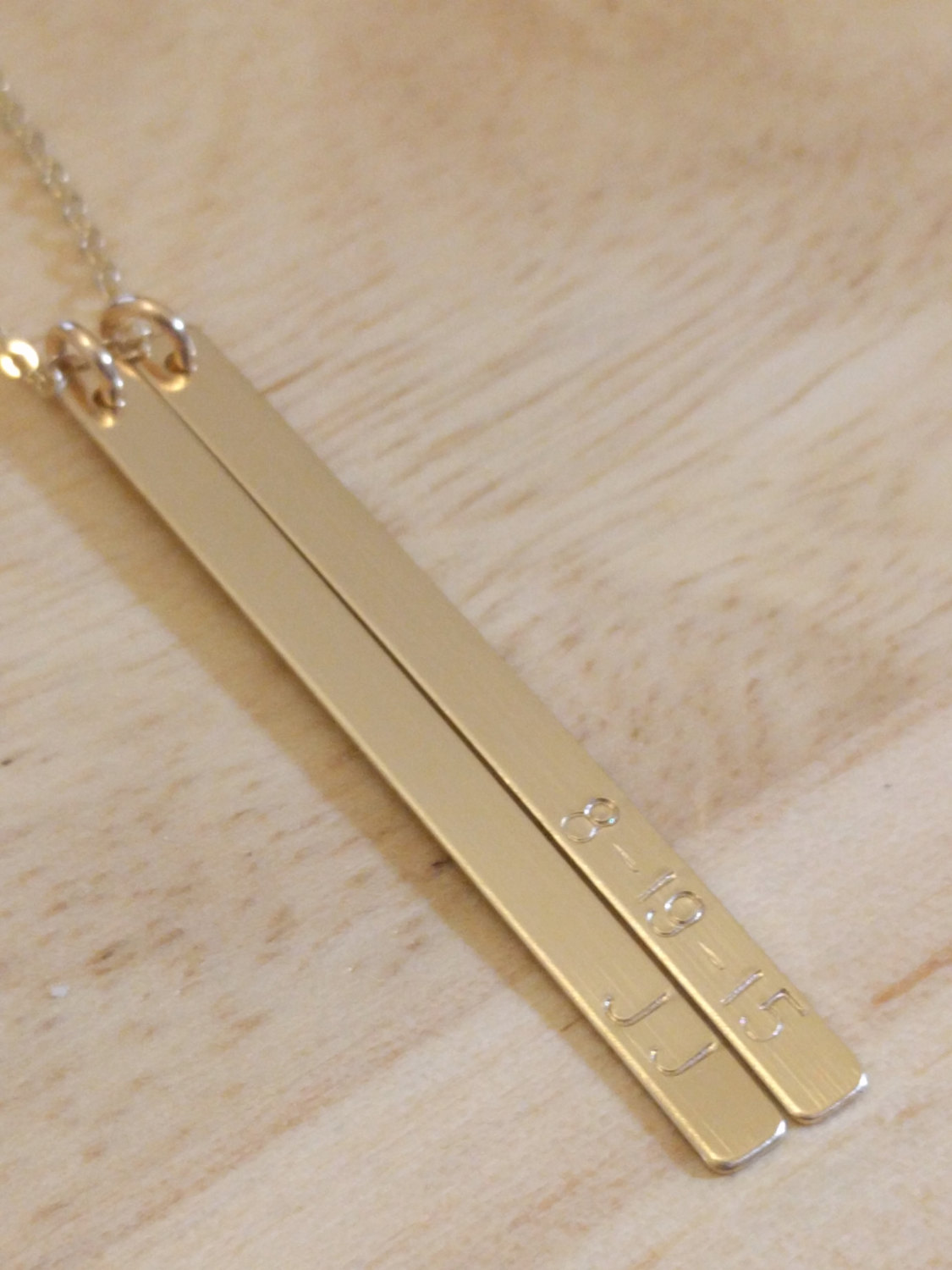 Gold Vertical Bar Necklace Personalized - Long Layer - Custom Engraved 2 Kids Names Mom Necklace Initials - Minimalist Jewelry Push Present