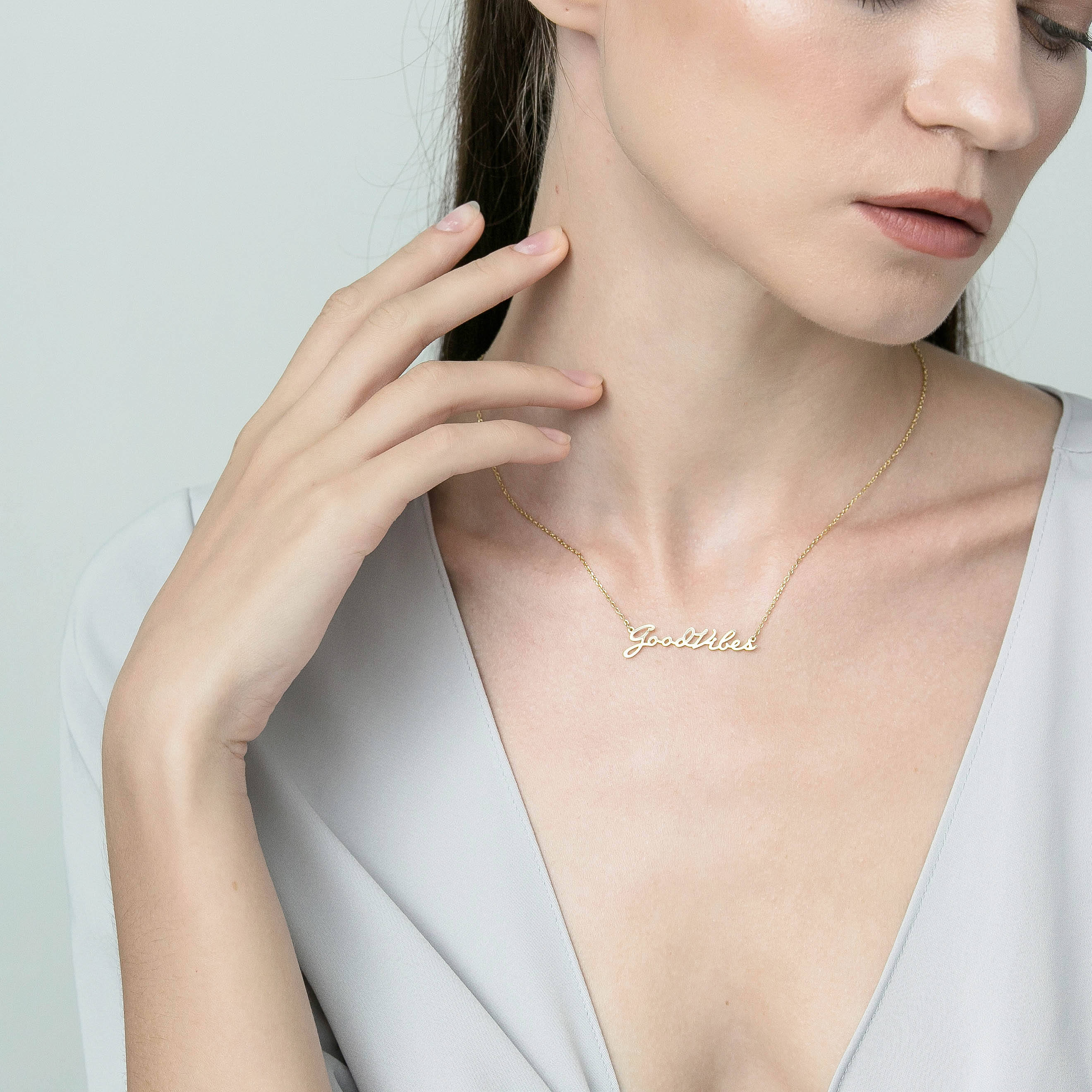 Good Vibes Necklace - Custom Word Necklace - Personalized Name Necklace  - Minimal Name Jewelry - Motivational Jewelry PN02F62