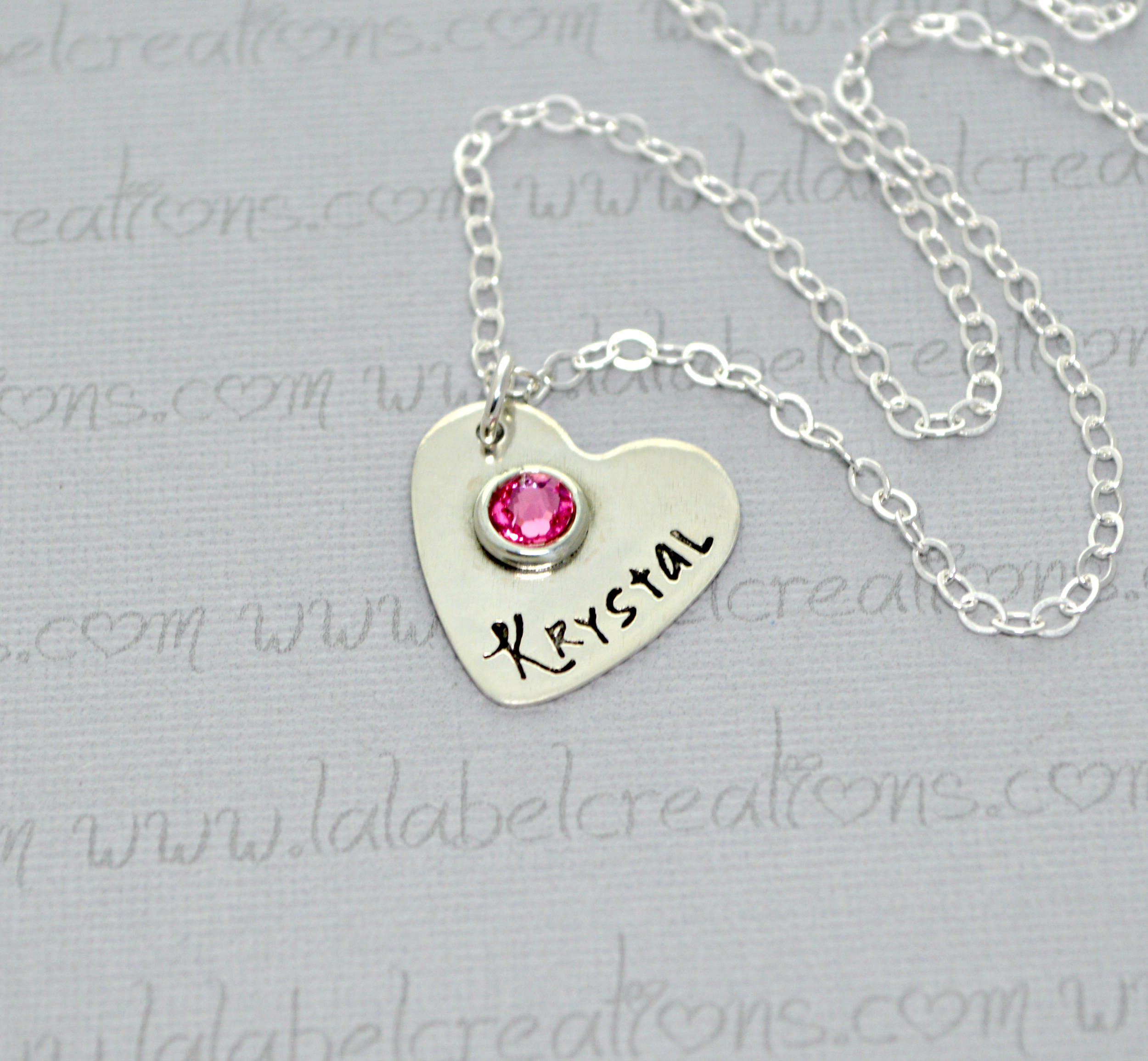 Hand Stamped Heart Necklace, Personalized Heart Necklace with Name and Birthstone, Birthstone Necklace Sterling Silver Name Necklace for Mom