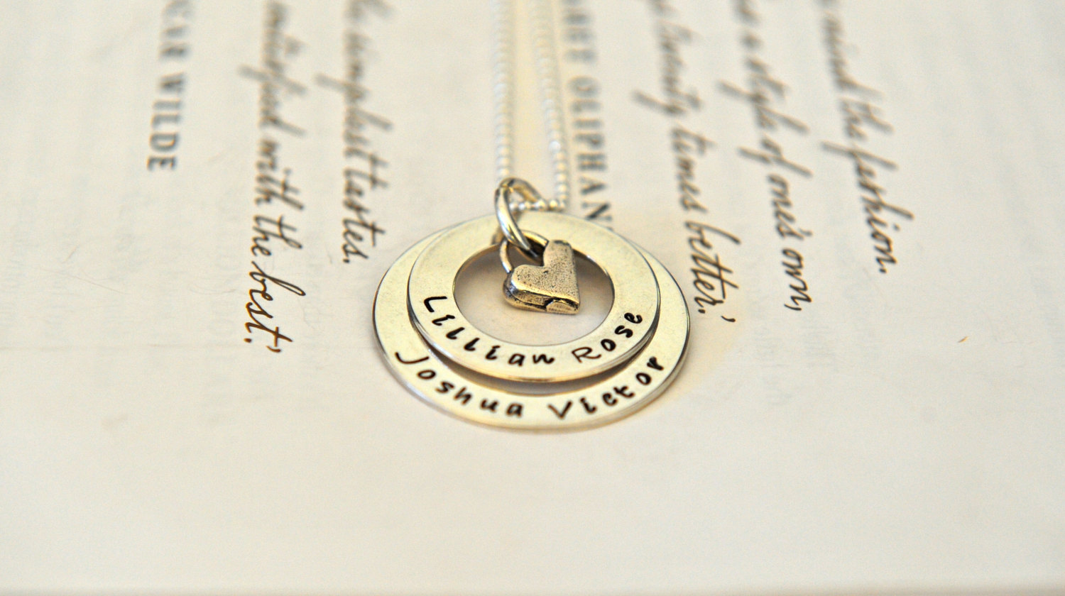 Hand Stamped Necklace, Personalized Jewellery, Personalized For Mom, Layered Washers, Childrens Names, Sterling Silver, Hand Stamped Washers
