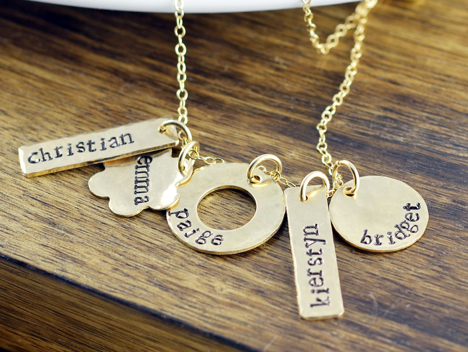 Hand stamped Gold Necklace, Personalized Hand Stamped Necklace, Gold Bar Necklace, Family Necklace, Love Necklace, Gift for Womensake