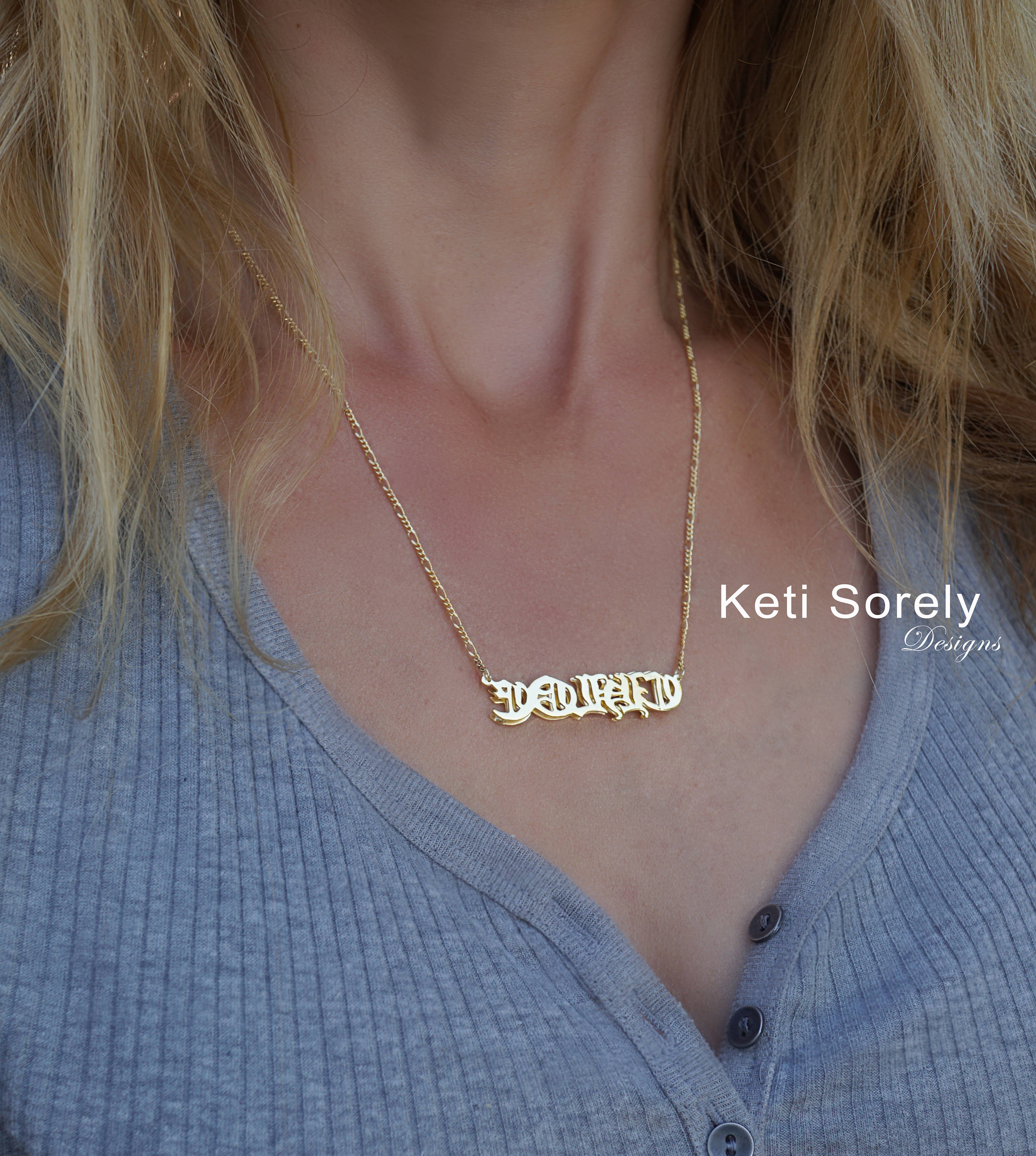 Handmade Gothic Name Necklace -  3 Dimensional Double Name Plate (Order Any Name) - Gothic Jewelry in Sterling Silver, Yellow OR Rose Gold