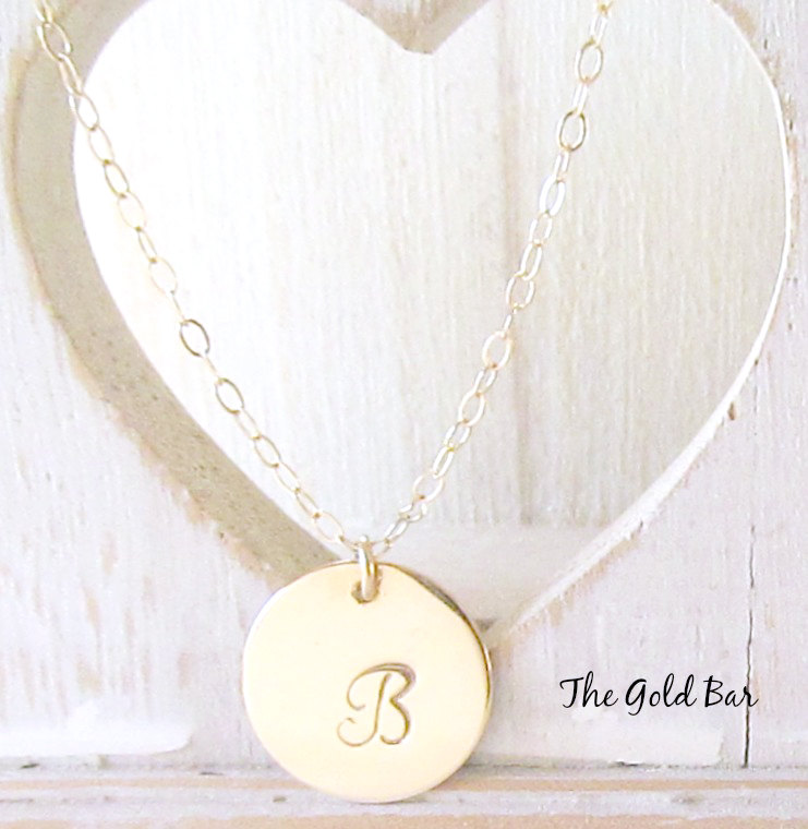 Large Disc Necklace Gold Disc Necklace Sterling Silver Initial Pendant 19mm 3/4&quot; Personalized Circle, Monogram Kids Name
