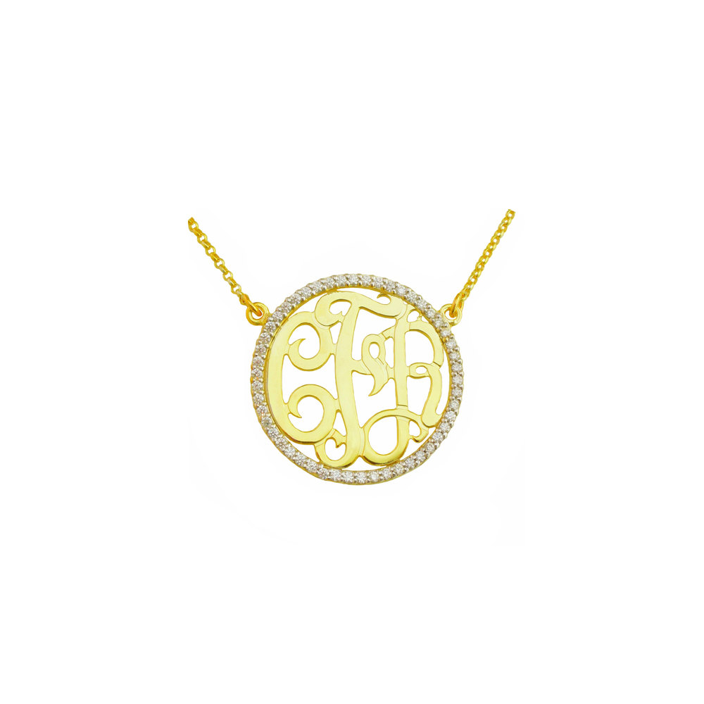 Mono82 Yellow Plated Sterling Silver 29mm with 50 Swarovski Cubic Zirconia Monogram Necklace