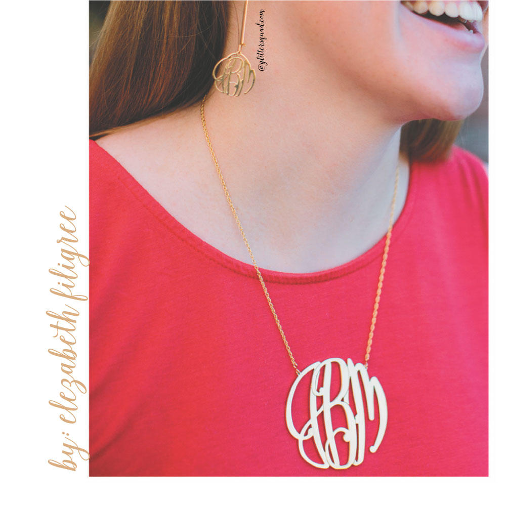 Monogram Necklace - Exclusive / Gold Plated Monogram Necklace by Elizabeth Filigree