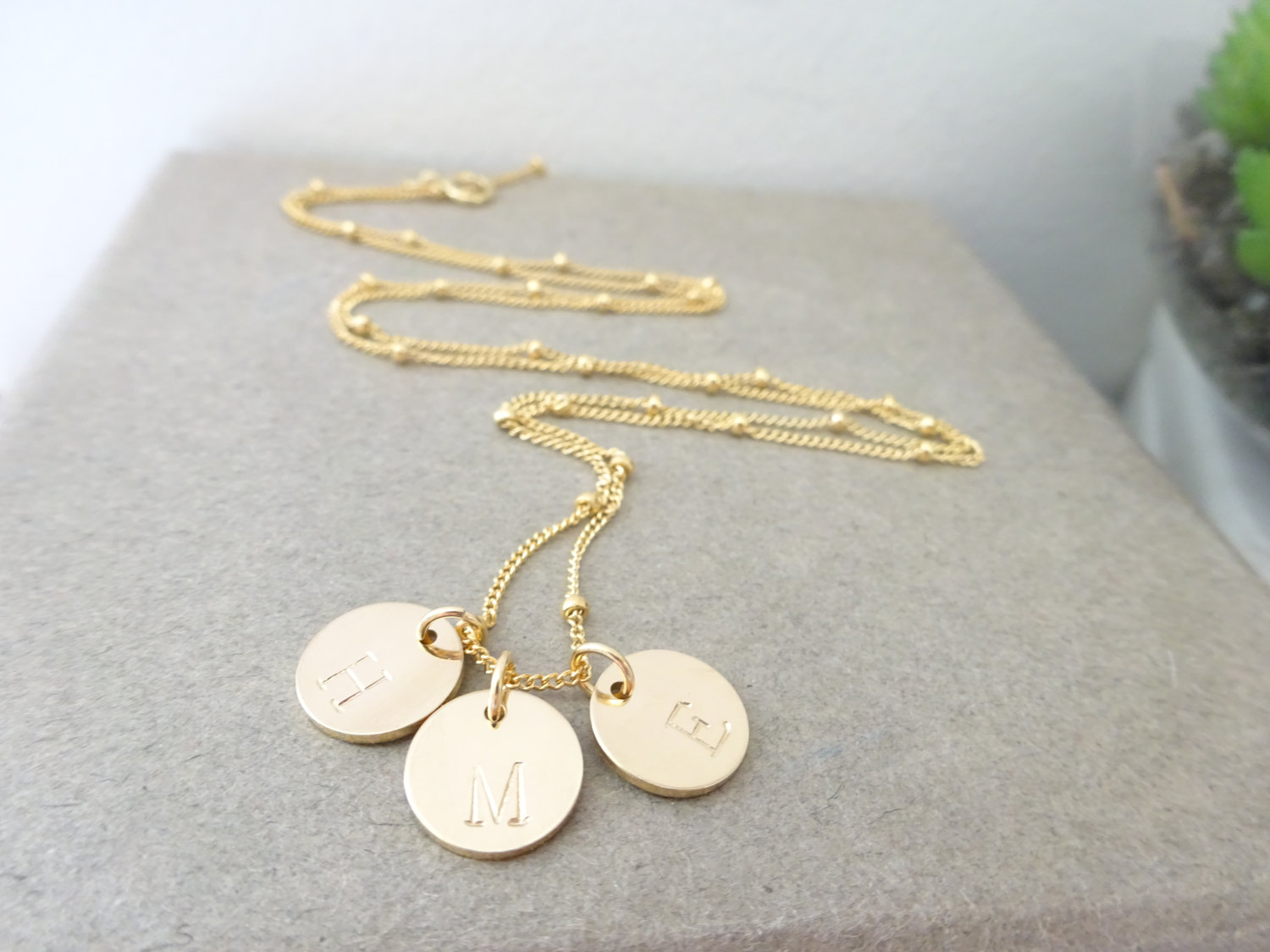Personalized &amp; custom jewelry, Initial Disc Necklace, Monogram Necklace, Rose Initial Necklace Gold Initial Charm, Silver disc necklace