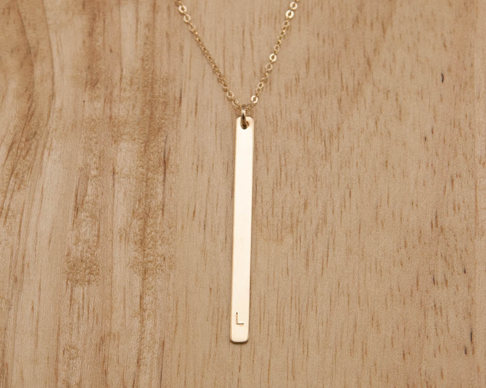 Personalized Bar Necklace - Gold Long Necklace - New Mom Gift - Kids Name Necklace - Gold Engraved Jewelry Vertical Bar Minimalist Jewelry