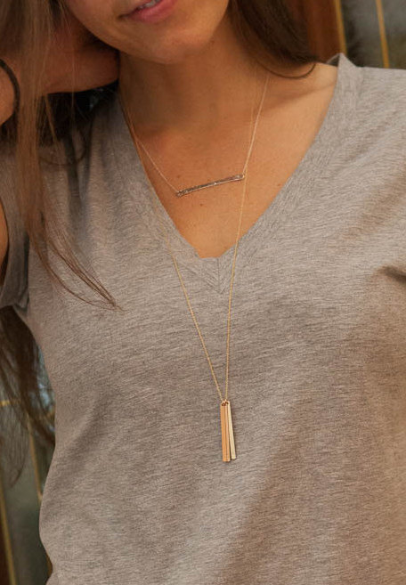 Personalized Bar Necklace - Gold Long Necklace - New Mom Gift - Kids Name Necklace - Gold Engraved Jewelry Vertical Bar Minimalist Jewelry