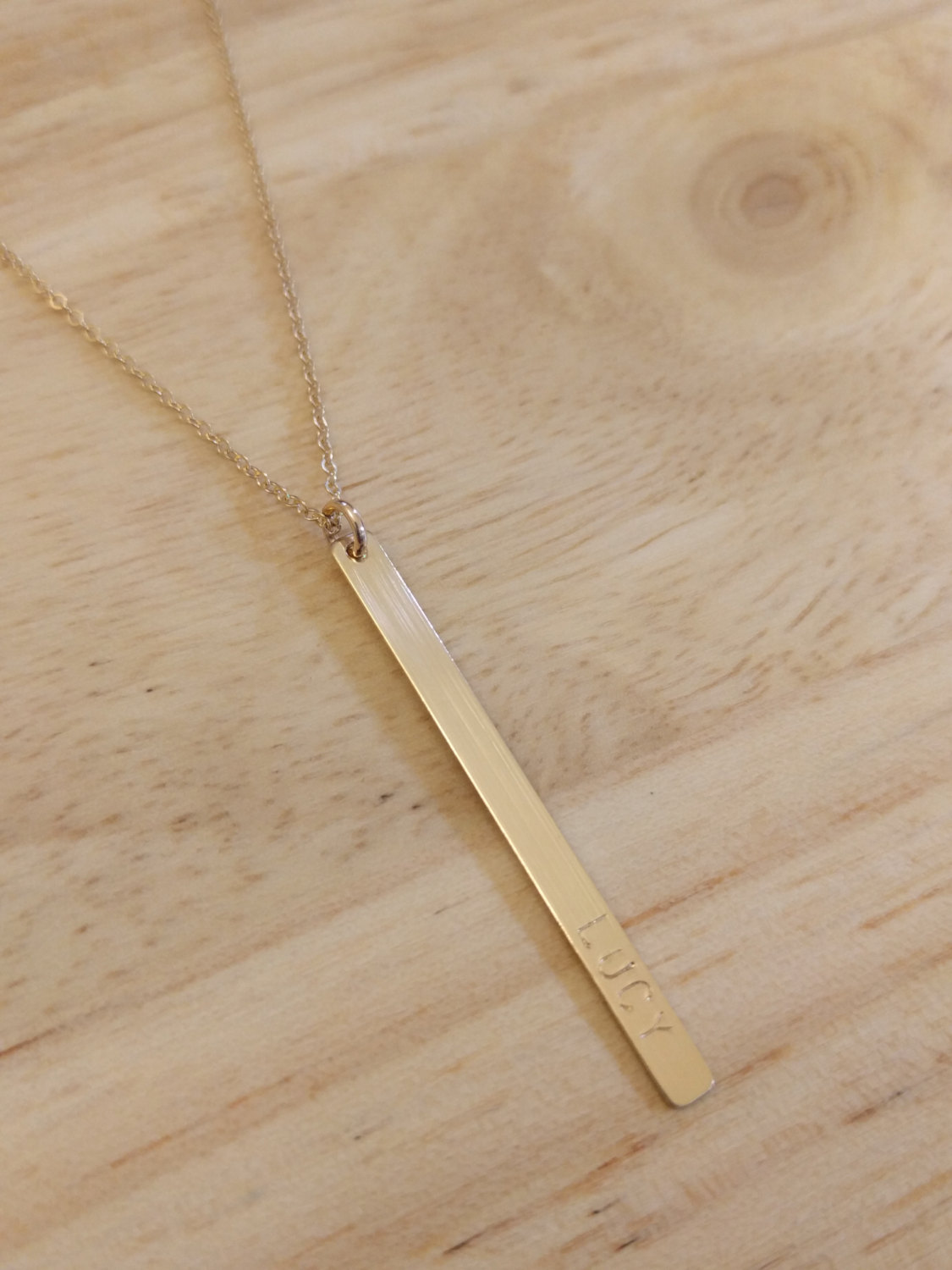 Personalized Bar Necklace - Gold Long Necklace - New Mom Gift - Kids Name Necklace - Gold Engraved Jewelry Vertical Bar Minimalist Jewelry