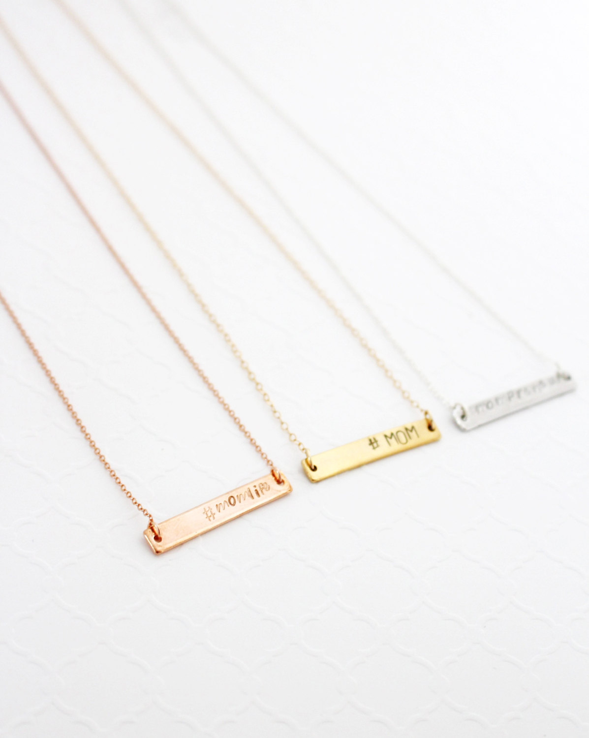 Personalized Bar Necklace Mom, Gift For Mom To Be Jewelry, Birthday Gift For Mom From Son and Daughter, Hashtag Mom Necklace From Daughter