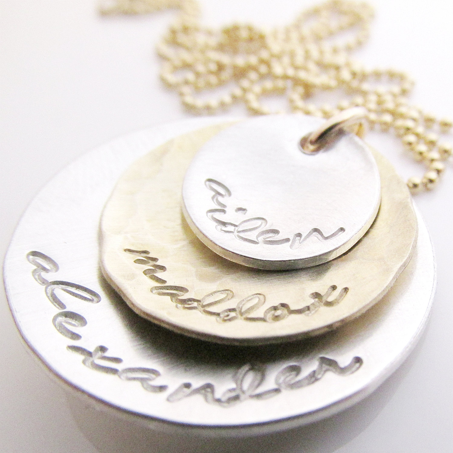 Personalized Necklace - My Three Loves - Gold and Silver Mother's Necklace - Hand Stamped Necklace - Name Necklace - custom name jewelry
