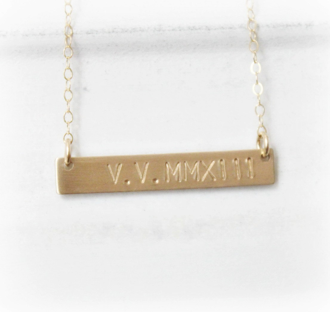Roman Numeral Necklace, Wedding Gift, Date Necklace Gift for Wife, Gold Bar Necklace Gold Necklace, Personalized Necklace, Meaningful Gift