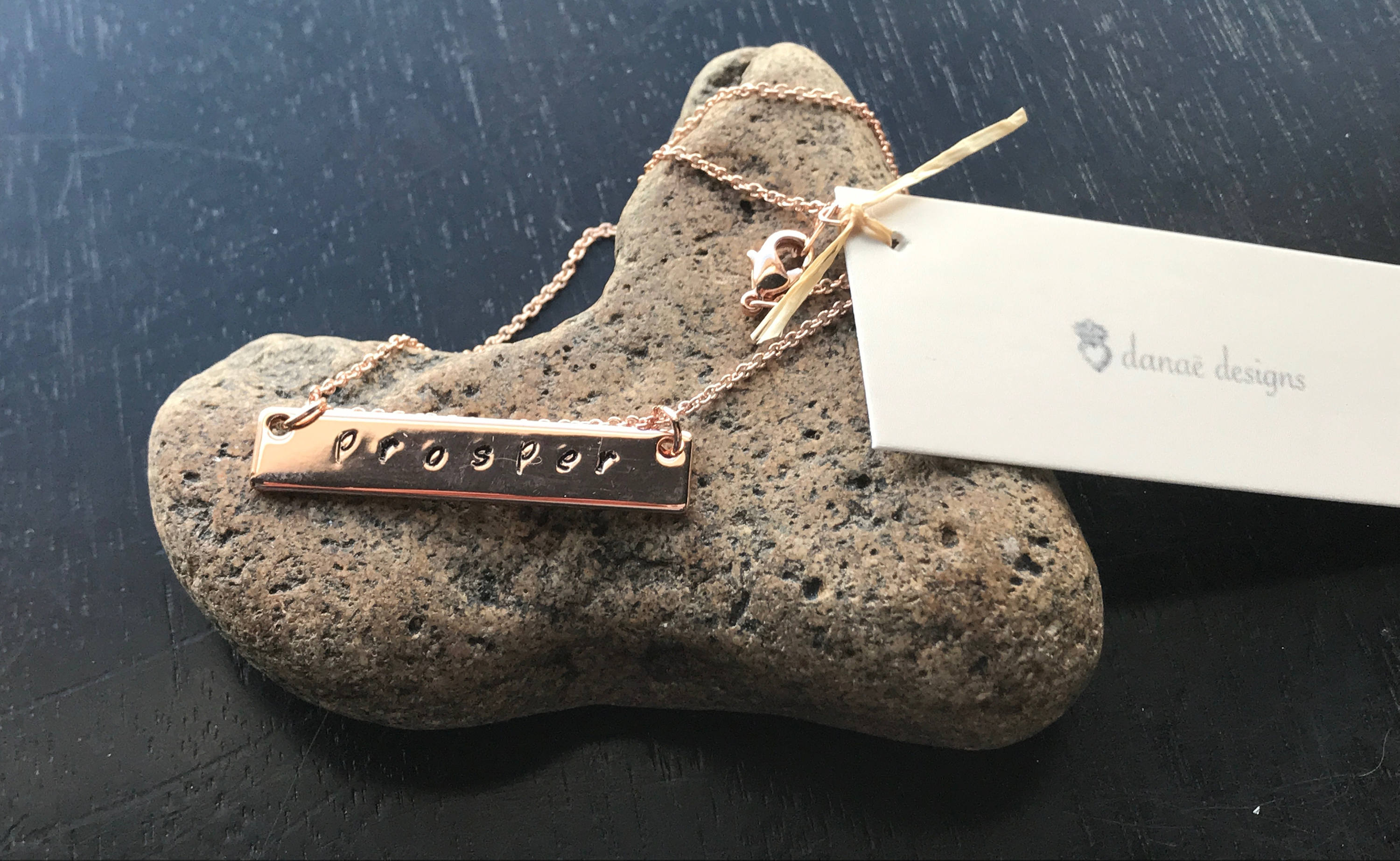 Rose Gold Hand Stamped Statement Necklace; Prosper, Bar Necklace, Birthday