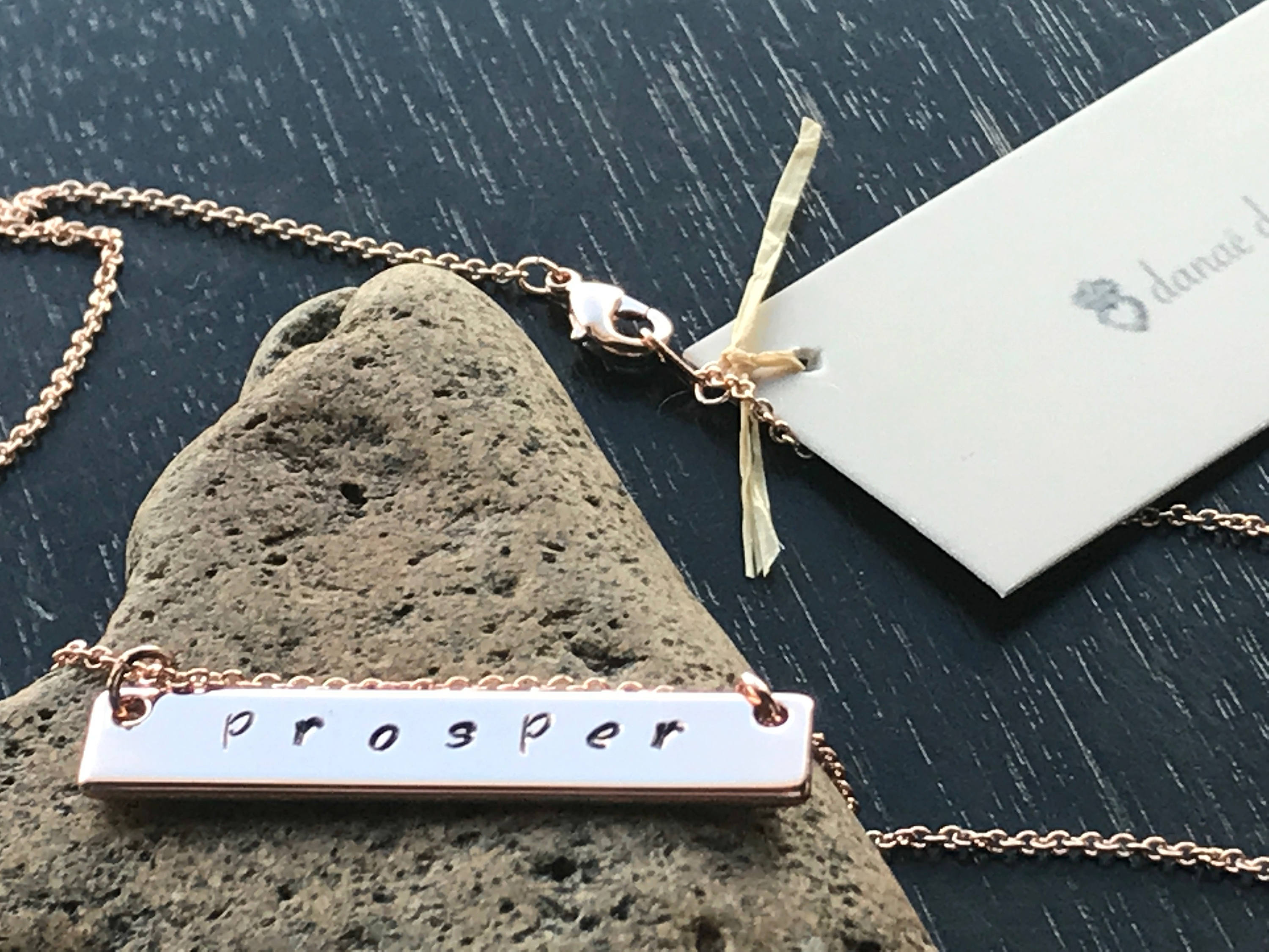 Rose Gold Hand Stamped Statement Necklace; Prosper, Bar Necklace, Birthday