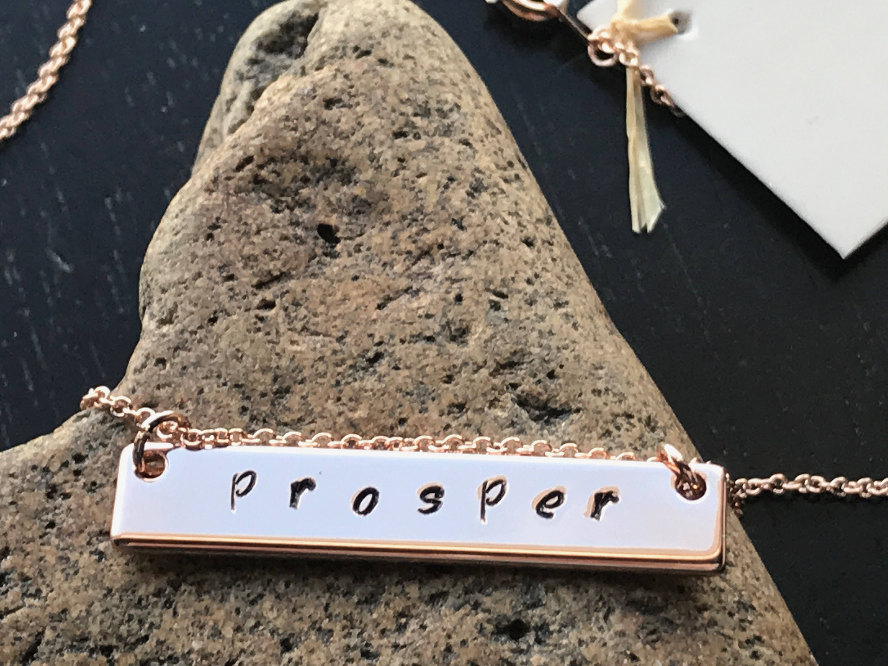 Rose Gold Hand Stamped Statement Necklace; Prosper, Bar Necklace, Birthday