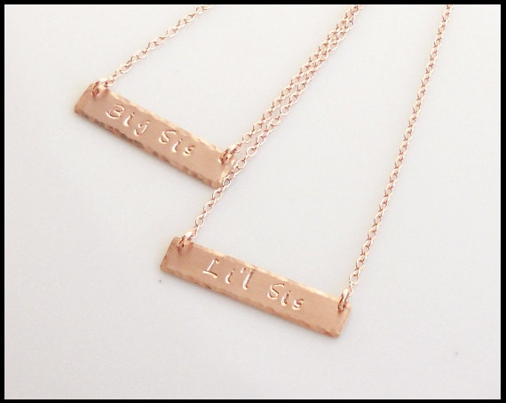 Sissy Love, Big Sis, Little Sis Necklace set, Rose Gold Sister Necklace Set, Custom Jewelry, Bar Necklace, Handstamped,  Gift