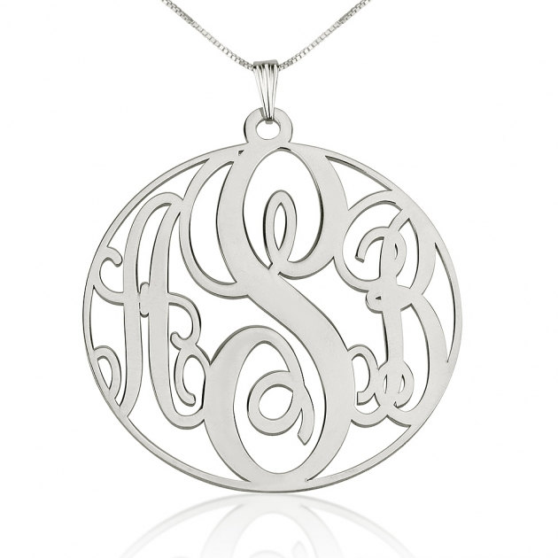 Sterling Silver Circle Monogram Necklace 1.2&quot; with chain