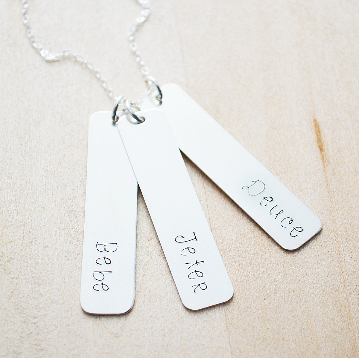 Sterling Silver Name Plate Necklace - Custom Name Necklace - Personalized Hand Stamped Mom Jewelry - Mommy, Grandma Jewelry, Grandkids Names