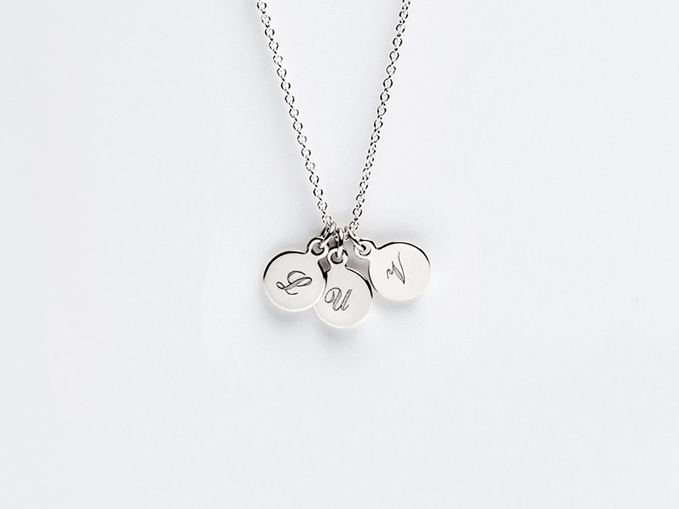 Tiny Three Disc Initial Necklace - Personalized Charm Pendant - Sterling Silver - Engravable Gifts - Simple Minimalist Jewelry LITTIONARY