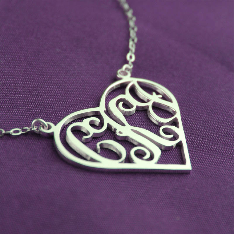 sterling silver heart monogram necklace - heart shaped monogram necklace monogramhub heart necklace custom monogram necklace heart shape