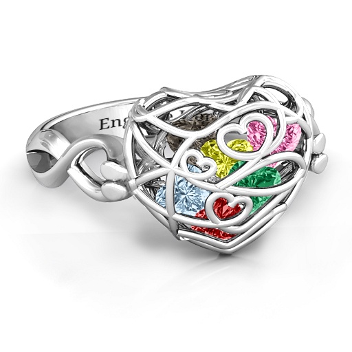 Encased in Love Caged Hearts Ring with Infinity Band - Name My Jewelry &trade;