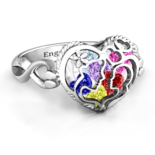 Mother and Child Caged Hearts Ring with Infinity Band - Name My Jewelry &trade;