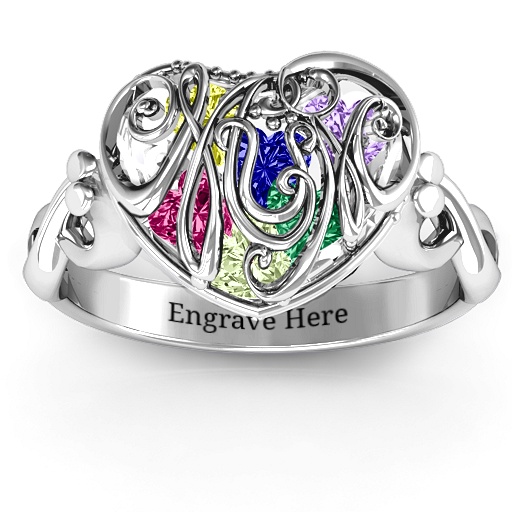 Mum heart Caged Hearts Ring with Infinity Band - Name My Jewelry &trade;