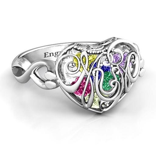 Mum heart Caged Hearts Ring with Infinity Band - Name My Jewelry &trade;
