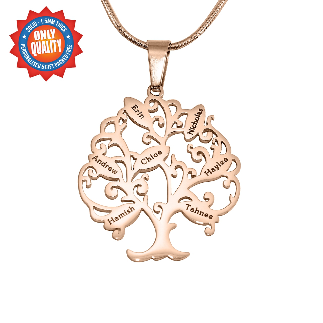 personalized Tree of My Life Necklace 7 - 18ct Rose Gold Plated - Name My Jewelry &trade;