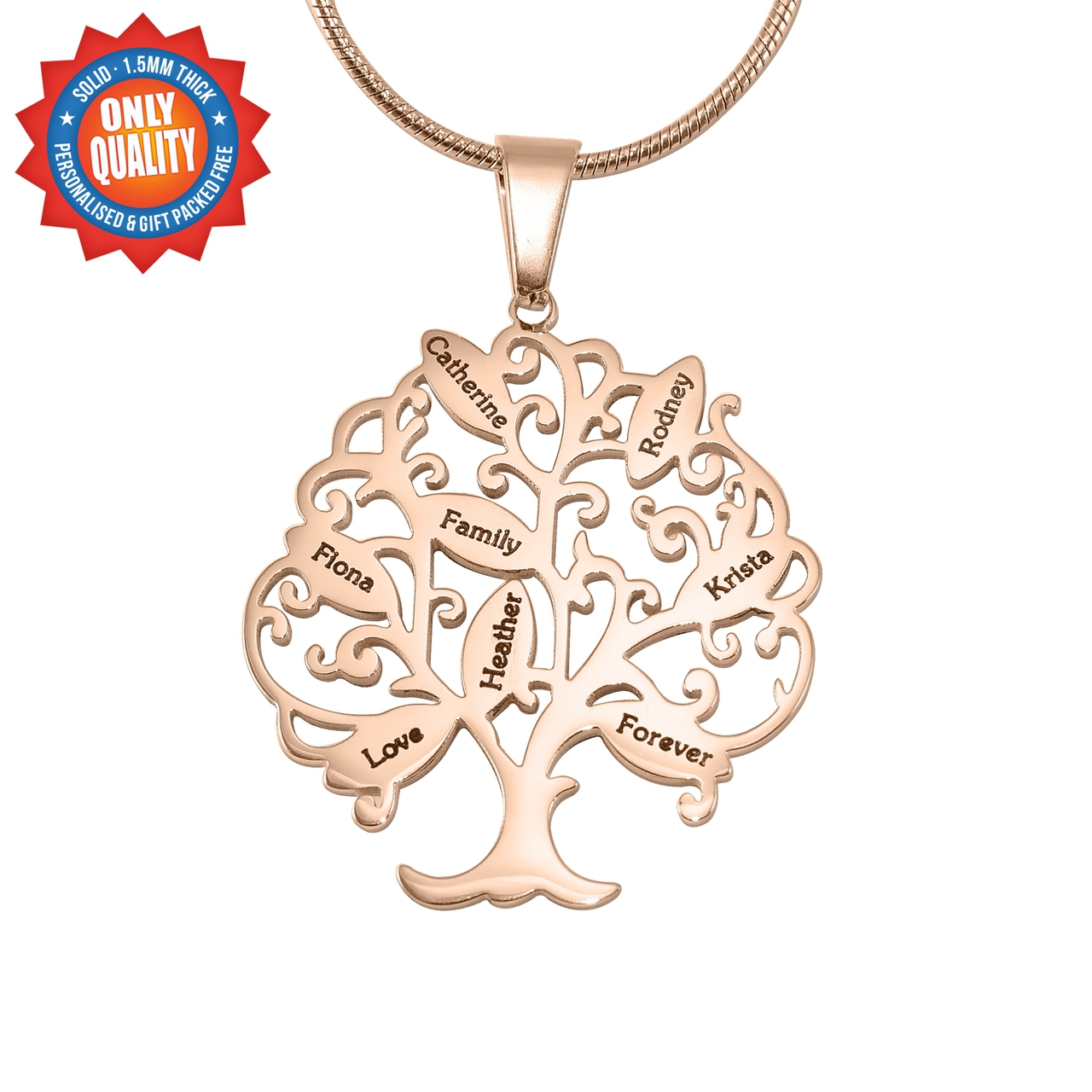 personalized Tree of My Life Necklace 8 - 18ct Rose Gold Plated - Name My Jewelry &trade;