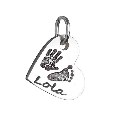 925 Sterling Silver Hand / Footprint Heart Charm Necklace - Name My Jewelry &trade;