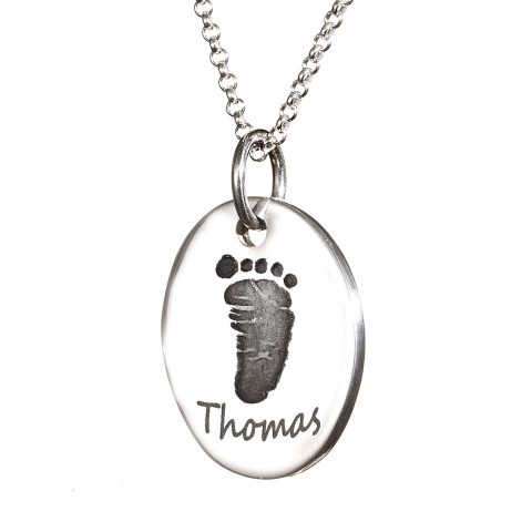 925 Sterling Silver Hand / Footprint Oval Charm - Name My Jewelry &trade;