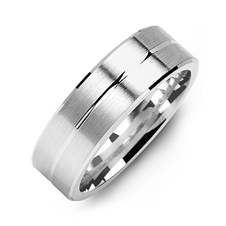 Brushed Men's Ring with Beveled Edges and Lined Centre - Name My Jewelry &trade;