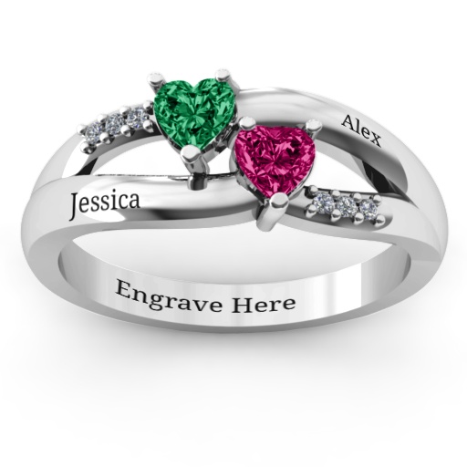 Dual Hearts with Accents Ring - Name My Jewelry &trade;