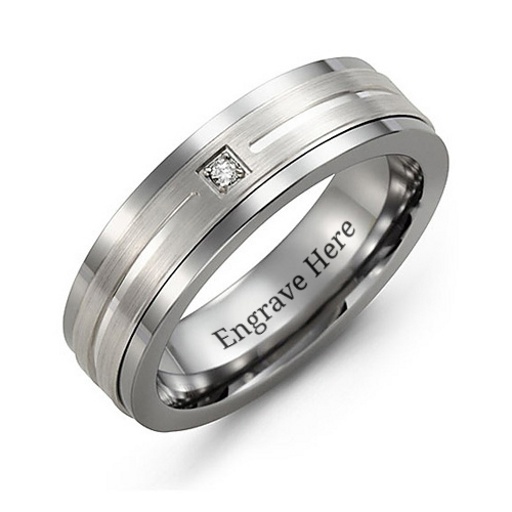 Gemstone Ring with Grooved Brushed Centre  - Name My Jewelry &trade;