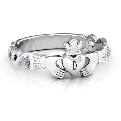 Infinity Claddagh With Side Stones Ring  - Name My Jewelry &trade;