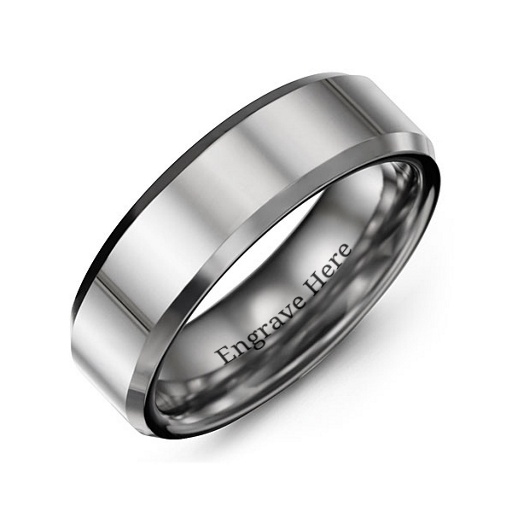 Men's Beveled Edge Polished Tungsten Ring - Name My Jewelry &trade;