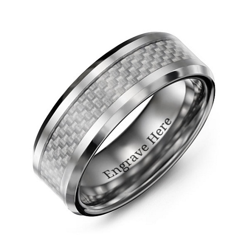 Men's Clear Carbon Fiber Inlay Polished Tungsten Ring - Name My Jewelry &trade;