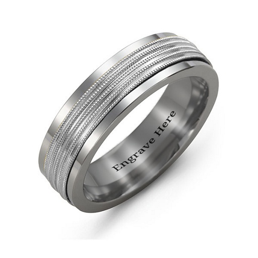 Men's Ribbed Centre Tungsten Band Ring - Name My Jewelry &trade;