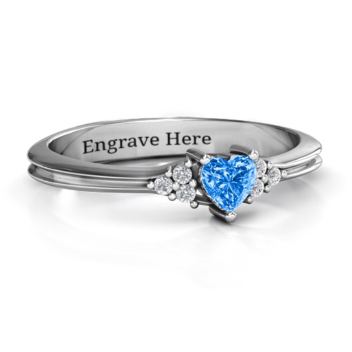Narrow Heart Ring with Shoulder Accents - Name My Jewelry &trade;
