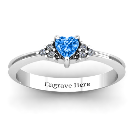 Narrow Heart Ring with Shoulder Accents - Name My Jewelry &trade;